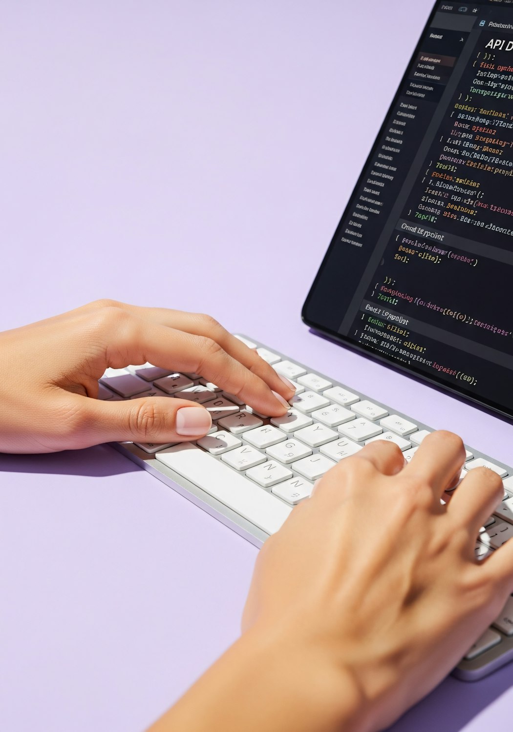 Writing code on a laptop keyboard